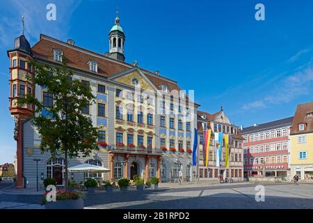 Mercato con municipio a Coburg, alta Franconia, Baviera, Germania, Foto Stock