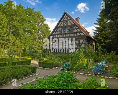 Museo all'aperto delle case coloniche della Turingia a Rudolstadt, nel distretto di Saalfeld-Rudolstadt, Turingia, Germania, Foto Stock