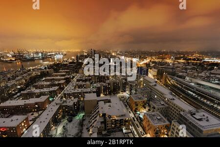 Amburgo centro città, neve, porto, Reeperbahn, panorama, Neustadt, Amburgo, Germania, Foto Stock