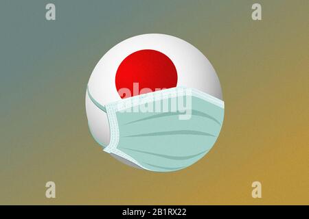 Bandiera Nazionale Del Giappone E Maschera Facciale Medica Protezione Contro La Polmonite. Il paese A Rischio di quarantena. Foto Stock