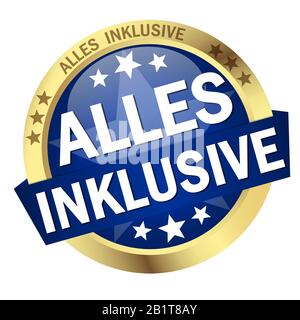 Vettore EPS 10 con pulsante rotondo colorato con banner e testo all inclusive (in tedesco) Illustrazione Vettoriale