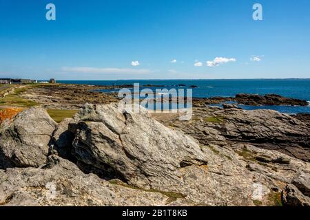 Côte Sauvage e oceano a Quiberon, dipartimento di Morbihan, Bretagne, Francia Foto Stock