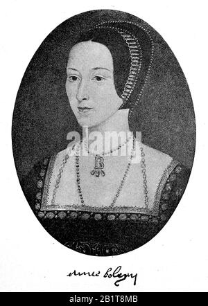 Anne Boleyn, 1501 - 1536, fu regina d'Inghilterra dal 1533 al 1536 come seconda moglie del re Enrico VIII / Anne Boleyn, die zweite der sechs Ehefrauen Heinrichs VIII und von 1533 bis 1536 Königin von England, Historisch, Riproduzione digitale migliorata di un originale del 19th secolo / digitale Reproduktion einer Originalvorlage aus dem 19. Jahrhundert Foto Stock