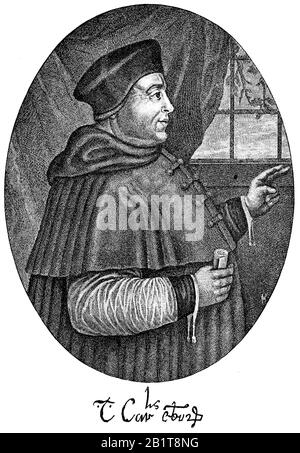 Thomas Wolsey, 1473 - 1530, arcivescovo inglese, statista e cardinale della Chiesa cattolica / Thomas Wolsey, englischer Staatsmann, römisch-katholischer Erzbischof von York und Kardinal, Historisch, riproduzione digitale migliorata di un originale del 19th secolo / digitale Reproduktion einer Originallage voraus dem 19. Jahrhundert Foto Stock