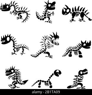 Una collezione di scheletri degli animali Dinosaur e vettori di cartoni animati Skulls Illustrazione Vettoriale