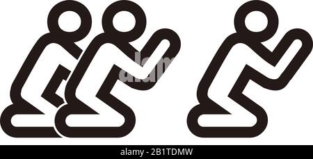 Icona prega dall'uomo Pose Set. Stile icone monocromatiche grigie, angoli arrotondati, illustrazione vettoriale per la progettazione grafica e web. Illustrazione Vettoriale