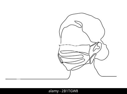 Una maschera per il viso medicale con disegno a linea continua. Concetto di coronavirus. Foto Stock