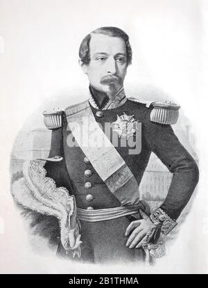 Napoleone III, nato Carlo-Luigi Napoleone Bonaparte, 20 aprile 1808-9 gennaio 1873, nipote di Napoleone i, fu il primo presidente della Francia dal 1848 al 1852, E l'ultimo monarca francese dal 1852 al 1870 / Napoleone III., guerra unter seinem Geburtsnamen Carlo Luigi Napoleone Bonaparte während der Zweiten Republik von 1848 bis 1852 französischer Staatspräsident und von 1852 bis 1870 als Napoleon III Kaiser der Franzosen, Historisch, riproduzione digitale migliorata di un originale del 19th secolo / digitale Reproduktion einer Originalvorlage aus dem 19. Jahrhundert Foto Stock