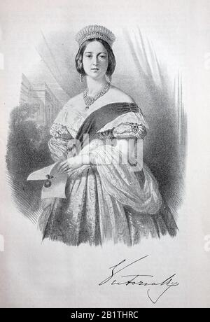 Victoria, Alexandrina Victoria, 24 maggio 1819 - 22 gennaio 1901, fu Regina del Regno Unito di Gran Bretagna e Irlanda / Victoria, gebürtig Principessa Alexandrina Victoria del Kent, guerra von 1837 bis 1901 Königin des Vereinigten Königreichs von Großbritannien und Irland, Historisch, Riproduzione digitale migliorata di un originale del 19th secolo / digitale Reproduktion einer Originalvorlage aus dem 19. Jahrhundert Foto Stock