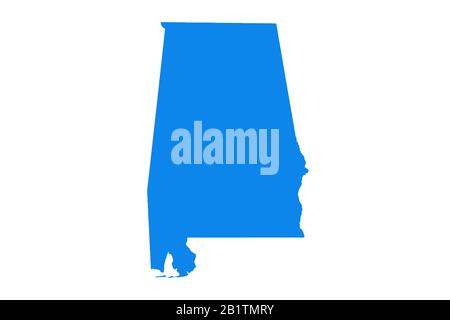 Icona della mappa dell'Alabama isolata su sfondo bianco. Concetto di viaggio in tutto il mondo. Foto Stock