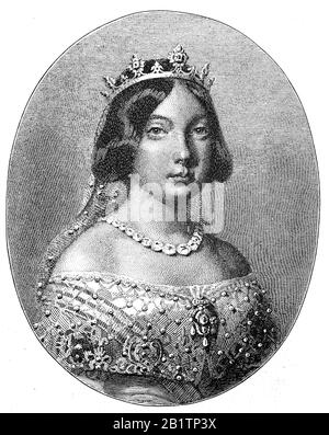 Isabella II, spagnola: Isabel, 10 ottobre 1830 - 9 aprile 1904, la de los Tristes Destinos, Quella con I Destini Tristi, fu Regina di Spagna dal 1833 al 1868 / Isabella II María Luisa, Isabel de Borbon y Borbon-Dos Sicilias oder Isabel II de Espana, War von 1833 bis 1868 Königin von Spanien, Historich, riproduzione digitale migliorata di un originale del 19th secolo / digitale Reproduktion einer Originallage voraus dem 19. Jahrhundert Foto Stock