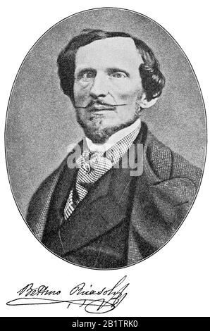 Bettino Ricasoli, 1st Conte di Brolio, 2nd Barone Ricasoli, 9 marzo 1809 - 23 ottobre 1880, è stato uno statista italiano / Barone Bettino Ricasoli, italienischer Staatsmann, Historisch, digitale migliorata riproduzione di un originale del 19th secolo / digitale Reproduktion einer Originalvorlage aus 19. Jahrhundert Foto Stock