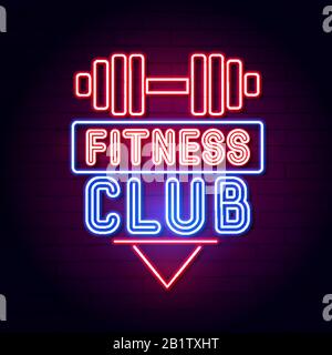 Centro Fitness Palestra. Display Led Neon Light Sign. Vettore Illustrazione Vettoriale