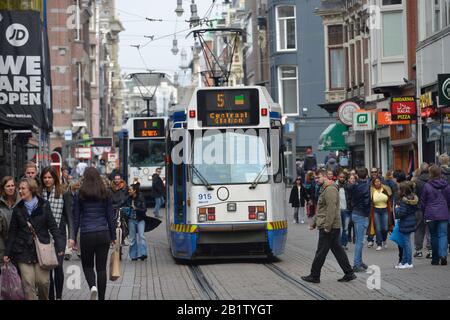 Tram, Leidsestraat, Amsterdam, Niederlande Foto Stock