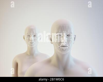 Software di riconoscimento facciale con intelligenza ufficiale - illustrazione 3D Foto Stock