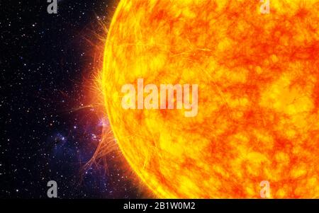 Sole con solare flares - 3D illustrazione scientifica Foto Stock