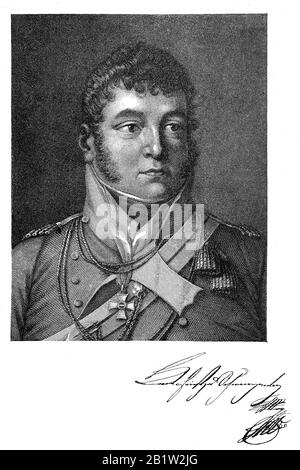 Karl Philipp, Fürst zu Schwarzenberg, o Charles Philip, Principe di Schwarzenberg, 18/19 aprile 1771 - 15 ottobre 1820, fu un maresciallo austriaco / Karl Philipp Fürst zu Schwarzenberg auch Carl Philipp zu Schwarzenberg, in guerra österreichischer Feldmarschall sowie Botschafter a Sankt Petersburg und Paris, Historisch, Riproduzione digitale migliorata di un originale del 19th secolo / digitale Reproduktion einer Originalvorlage aus dem 19. Jahrhundert Foto Stock