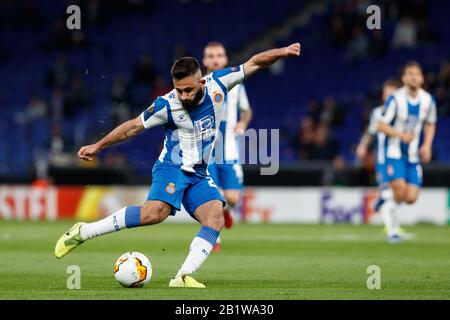 Barcellona, Spagna. 27th Feb 2020. Matias Vargas di RCD Espanyol durante il round di 32 secondi di UEFA Europa League tra RCD Espanyol e Wolverhampton Wanderers allo stadio RCD il 27 febbraio 2020 a Barcellona, Spagna. Credit: Dax Images/Alamy Live News Foto Stock