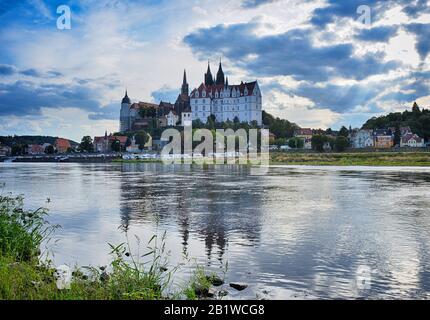 Vista sulla città di Meissen sul fiume Elba Foto Stock