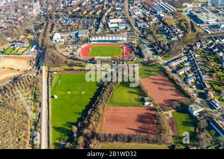 , Aerial Fotografia, LohreideStadium, Leithe, Bochum, zona della Ruhr, Renania Settentrionale-Vestfalia, Germania, DE, Europa, campo da calcio, stadio di calcio, piede Foto Stock