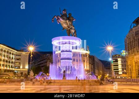 Alessandro la Grande fontana di Skopje Foto Stock