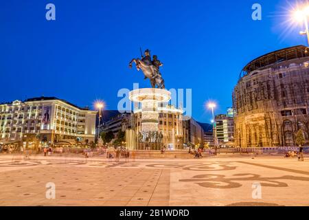 Alessandro la Grande fontana di Skopje Foto Stock