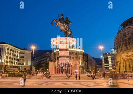 Alessandro la Grande fontana di Skopje Foto Stock