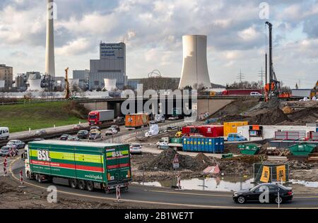 Raccordo autostradale Herne, collegamento delle autostrade A42 e A43, grande cantiere, ricostruzione completa dello svincolo di Herne, con una tunica Foto Stock