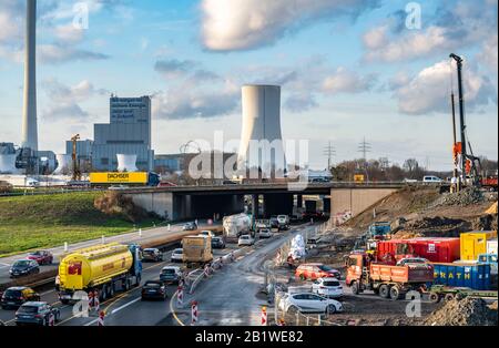 Raccordo autostradale Herne, collegamento delle autostrade A42 e A43, grande cantiere, ricostruzione completa dello svincolo di Herne, con una tunica Foto Stock