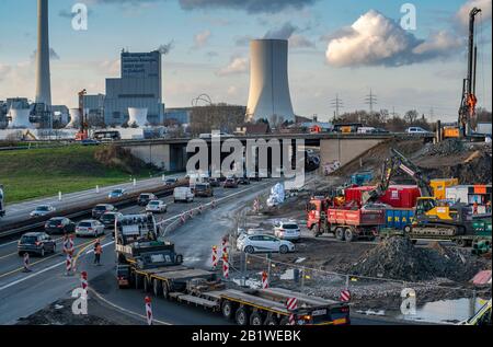 Raccordo autostradale Herne, collegamento delle autostrade A42 e A43, grande cantiere, ricostruzione completa dello svincolo di Herne, con una tunica Foto Stock