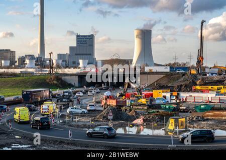 Raccordo autostradale Herne, collegamento delle autostrade A42 e A43, grande cantiere, ricostruzione completa dello svincolo di Herne, con una tunica Foto Stock