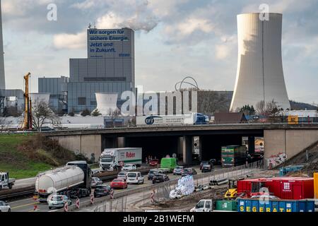 Raccordo autostradale Herne, collegamento delle autostrade A42 e A43, grande cantiere, ricostruzione completa dello svincolo di Herne, con una tunica Foto Stock