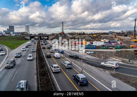 Raccordo autostradale Herne, collegamento delle autostrade A42 e A43, grande cantiere, ricostruzione completa dello svincolo di Herne, con una tunica Foto Stock