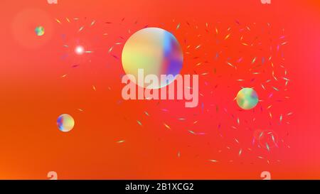 Un'illustrazione dello sfondo a tema spaziale. Liquido ad alta risoluzione e fresco. Illustrazione, liscia. Stelle, pianeti, segni. Universo colorato nuovo spazio sfondo. Illustrazione Vettoriale