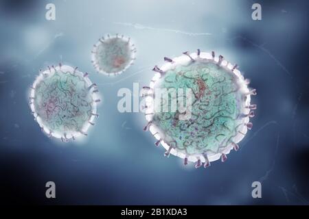 Covid19 virus mondiale pandemico dell'RNA a filamento singolo virus del coronavirus infetta uccelli e molti mammiferi, tra cui gli esseri umani Foto Stock