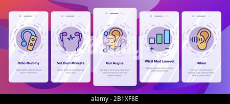 Ascolta Sound Aid Tool Onboarding Icons Set Vector Illustrazione Vettoriale
