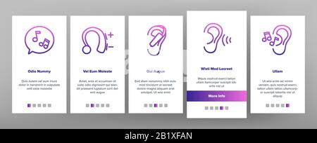 Ascolta Sound Aid Tool Onboarding Icons Set Vector Illustrazione Vettoriale