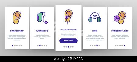 Ascolta Sound Aid Tool Onboarding Icons Set Vector Illustrazione Vettoriale