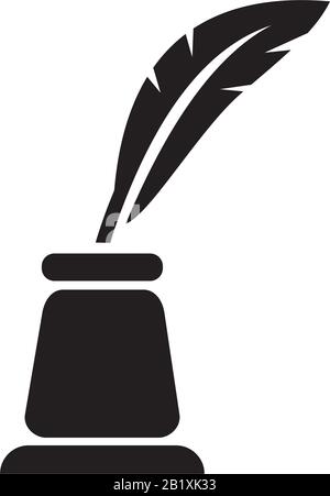Colore nero del modello icona piuma e inchiostro modificabile. Simbolo icona piuma e inchiostro immagine vettoriale piatta per disegno grafico e web. Illustrazione Vettoriale