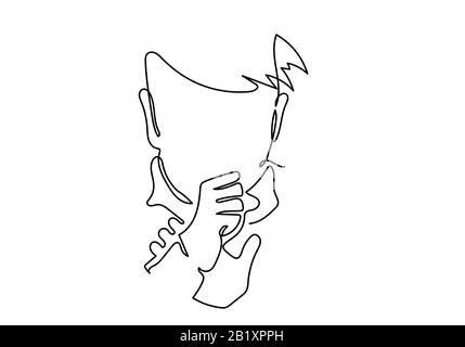 Una linea continua di coronavirus COVID-19 nei Sintomi polmonari di malattia di un paziente che tossisce. Foto Stock