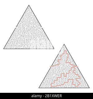 Labirinto triangolare difficile. Giochi per bambini e adulti. Puzzle per bambini. Un ingresso, un'uscita. Labirinto enigma. Illustrazione del vettore piatto i Illustrazione Vettoriale