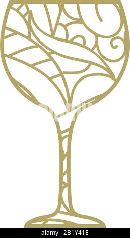 motivo floreale dorato all'interno della forma in vetro di vino, vettore Illustrazione Vettoriale