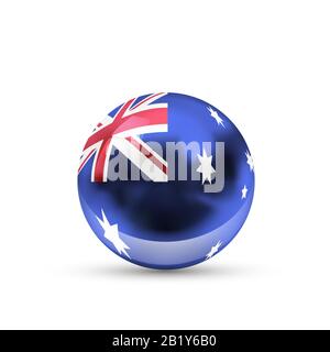 Bandiera australiana proiettata come una sfera lucida su un bianco sfondo Illustrazione Vettoriale