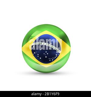 Bandiera brasiliana proiettata come una sfera lucida su un bianco sfondo Illustrazione Vettoriale