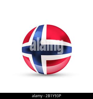 Bandiera norvegese proiettata come una sfera lucida su un bianco sfondo Illustrazione Vettoriale