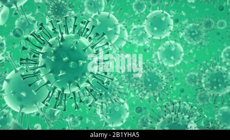 Covid-19 Coronavirus o Nuove cellule di coronavirus 2019-nCoV ed epidemia. rappresentazione 3d, illustrazione 3d Foto Stock