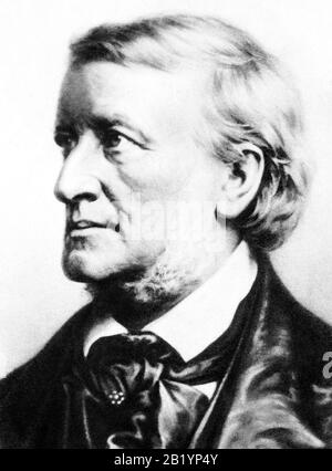 Ritratto d'epoca del compositore tedesco Richard Wagner (1813 – 1883). Dettaglio da una stampa del 1902 di W L Haskell. Foto Stock