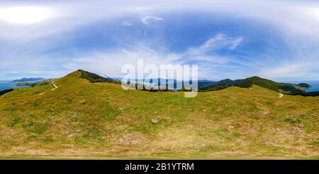 Visualizzazione panoramica a 360 gradi di Malborough Sounds, South Island, Nuova Zelanda.