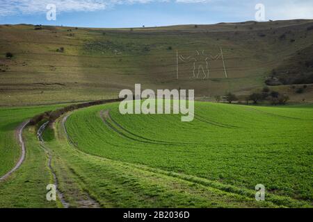 The Long Man of Wilmington on Windover Hill on the South Downs, East Sussex, Regno Unito Foto Stock