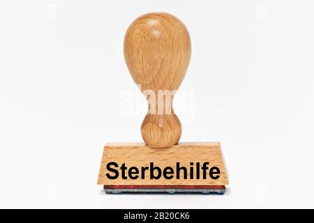 Un francobollo con l'iscrizione Sterbehilfe (suicidio Assistito Medicalmente) Foto Stock